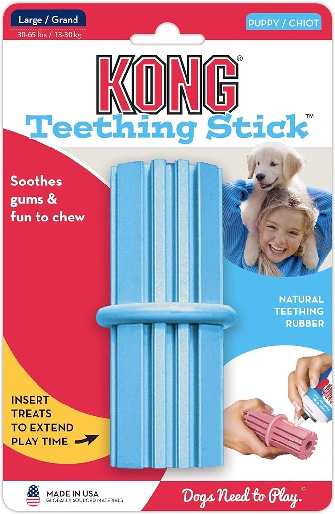 KONG Puppy Teething Stick - Soft Teething Stick for Growing Puppies - Teeth Cleaning Dog Toy - Chew Toy for Puppies with Ridges - Natural Rubber Toy Perfect for Snacks & Treats - for Large Puppies