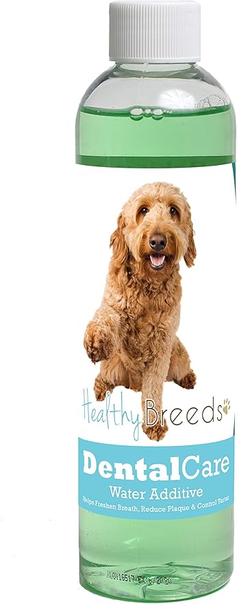 Healthy Breeds Dog Dental Care Water Additive for Goldendoodle, Brown - OVER 200 BREEDS - Helps Freshen Breath Reduce Plaque & Control Tartar - Mint Flavor - 8 oz