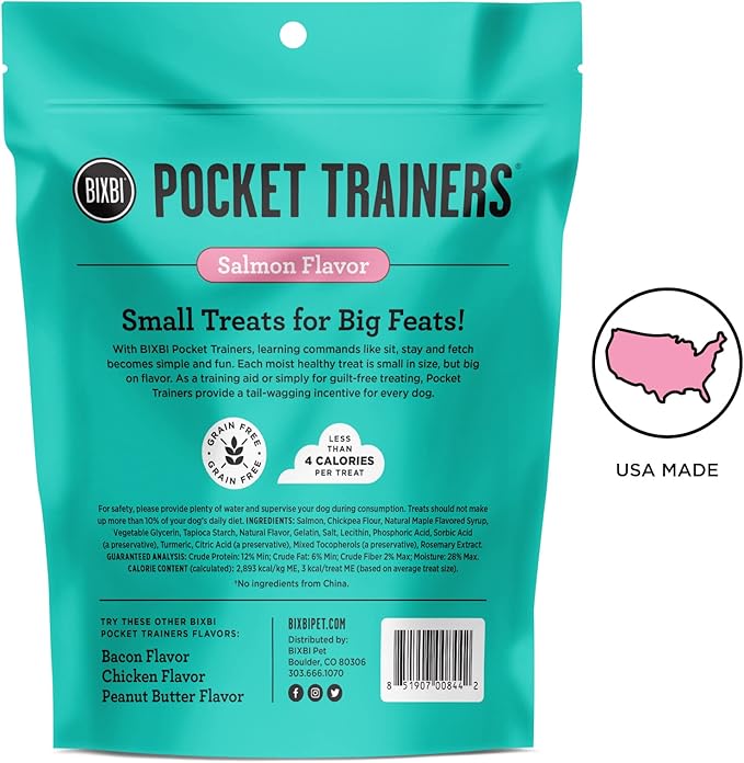 BIXBI Pocket Trainers, Salmon (6 oz, 1 Pouch) - Small Training Treats for Dogs - Low Calorie and Grain Free Dog Treats, Flavorful Pocket Size Healthy and All Natural Dog Treats