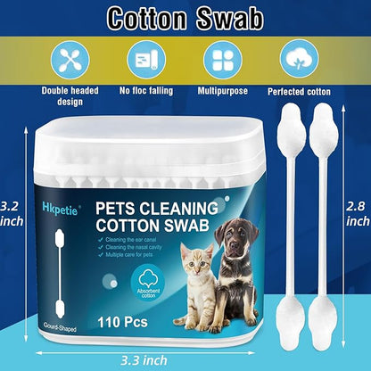 Cotton Swab for Pets, 110 pcs Dog Ear Cleaner Buds, Safety Dog Ear Infection Treatment, Specially Designed Cotton Sticks for Puppy and Kitten Ear Care