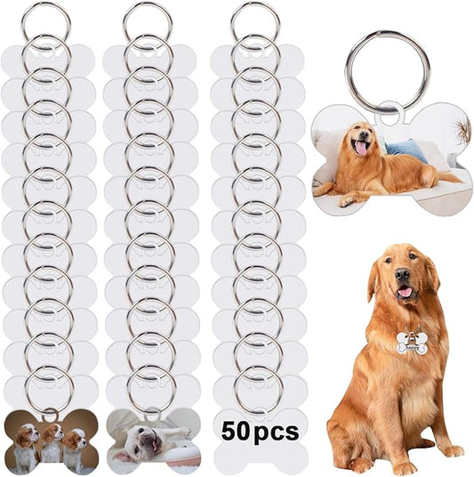 50 Pcs Sublimation Blank Dog Tags Bone Shaped DIY Double Sided Aluminum Dog ID Tags Bone Shaped Pet Name Tags Dog Collar Tags with Dogs and Cats