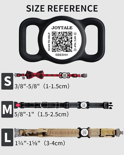 Joytale [ NO APP Required ] Silent Silicone QR Code Dog Tag, Slide On Dog Tags for 3/8-5/8 Inch Wide Collars or Vest, NFC Pet Online Profile, Scan QR to Send Location Alert Email, Black, S