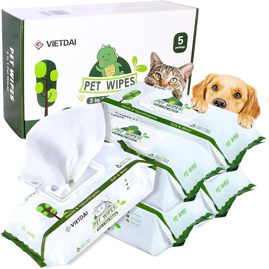 VIETDAI Dog Wipes for Paws and Butt Cleaning Deodorizing Pet Grooming Bath Wipes with Aloe Vera and Vitamin E Hypoallergenic Cat Wipes for Eyes Ears Face Body Fur - 400 Count Puppy Wipes