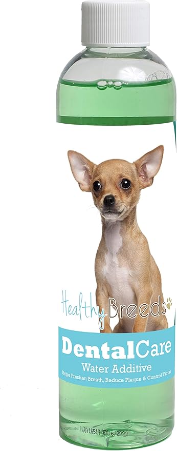 Healthy Breeds Dog Dental Care Water Additive for Chihuahua - Helps Freshen Breath, Reduce Plaque & Control Tartar - Mint Flavor - 8 oz