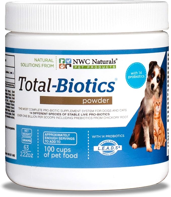 Total-Biotics Advanced Probiotic Powder for Dogs and Cats, With Pre-Biotics, Dog and Cat Probiotics, Immune and Digestive Support. 2.22-ounce Jar by NWC Naturals (14615)