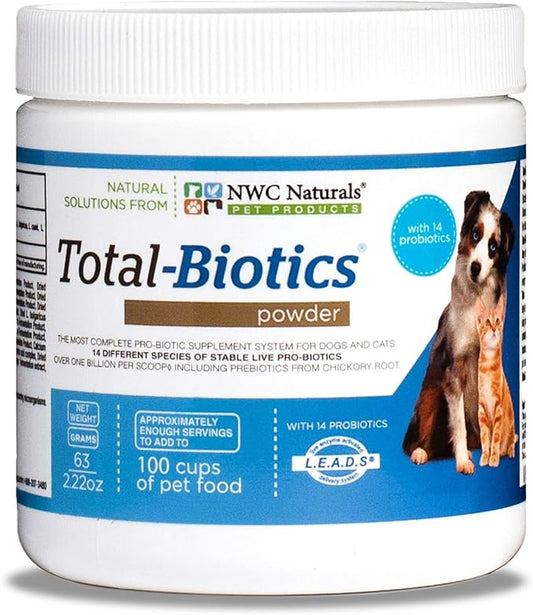 Total-Biotics Advanced Probiotic Powder for Dogs and Cats, With Pre-Biotics, Dog and Cat Probiotics, Immune and Digestive Support. 2.22-ounce Jar by NWC Naturals (14615)