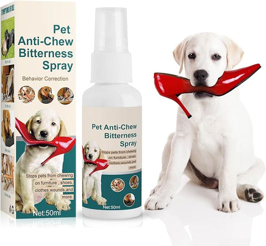 No Chew Spray for Dogs, 50ML. Bitter Apple Spray for Dogs to Stop Chewing. Dog Training & Behavior Aids. Effective Anti-Scratch Furniture Protector. Anti Chew Spray for Dogs. Indoor Outdoor Use.