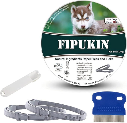 Natural Ingredients Flea Collar for Small Dogs,Safe and Effective Flea and Tick Collar, Waterproof,8 Months Protection Each Collar,Free Comb and Tick Scoop,13.8 Inches,2-Pack