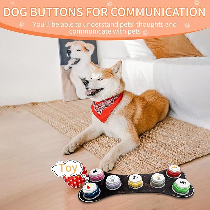 Set of 7 Dog Buttons for Communication-Dog Recordable Training Buttons with Rubber Mat,Dog Talking Buttons,Pet Buttons,Dog Training & Behavior Aids,Train Your Dog to Voice What They Want