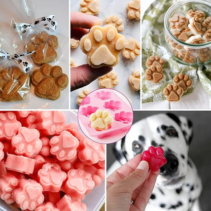 Paw Print Mold Puppy Dog Paw and Bone Silicone Molds 4pcs Dog Treat Molds Silicone Baking Mold for Puppy Treats Ice Cream Cubes Tray Biscuits Chocolate Candy Jelly Dog Snack Muffin Pan