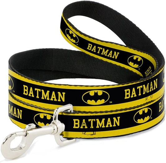 Buckle-Down Dog Leash Batman Logo Stripe Yellow Black 6 Feet Long 0.5 Inch Wide, multicolor (DL-6FT-WBM111-N)