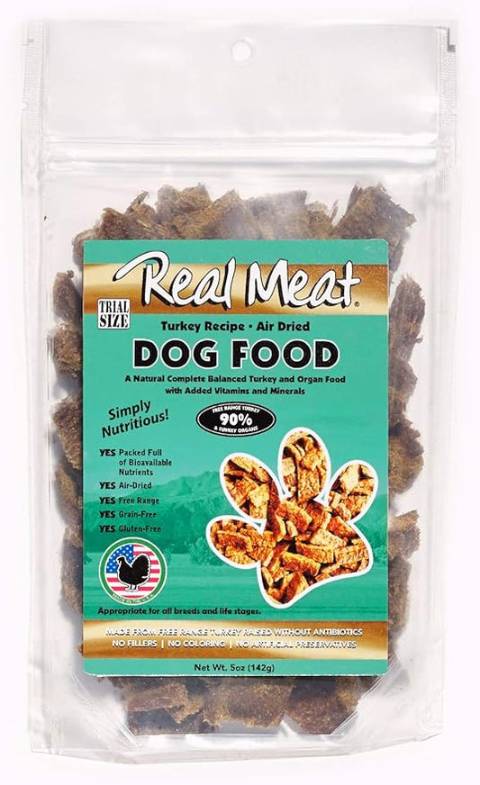 Real Meat Air Dried Dog Food w/Real USA Turkey - 5oz Bag of Grain-Free Real Meat Dog Food Sourced from Free-Range, Cage-Free Turkey - Digestible, All Natural, High Protein Turkey