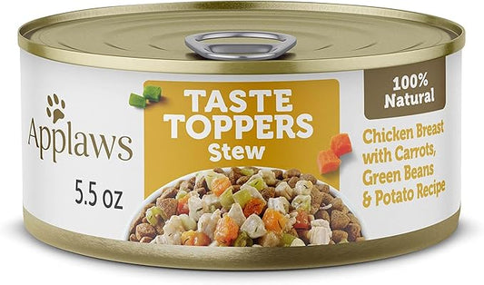 Applaws Taste Toppers, Natural Dog Food Topper, 12 Count, Limited Ingredient, Grain Free, Meal Topper for Dogs, Chicken Stew with Carrots, Green Beans and Potato Stew, 5.5oz Dog Food Cans