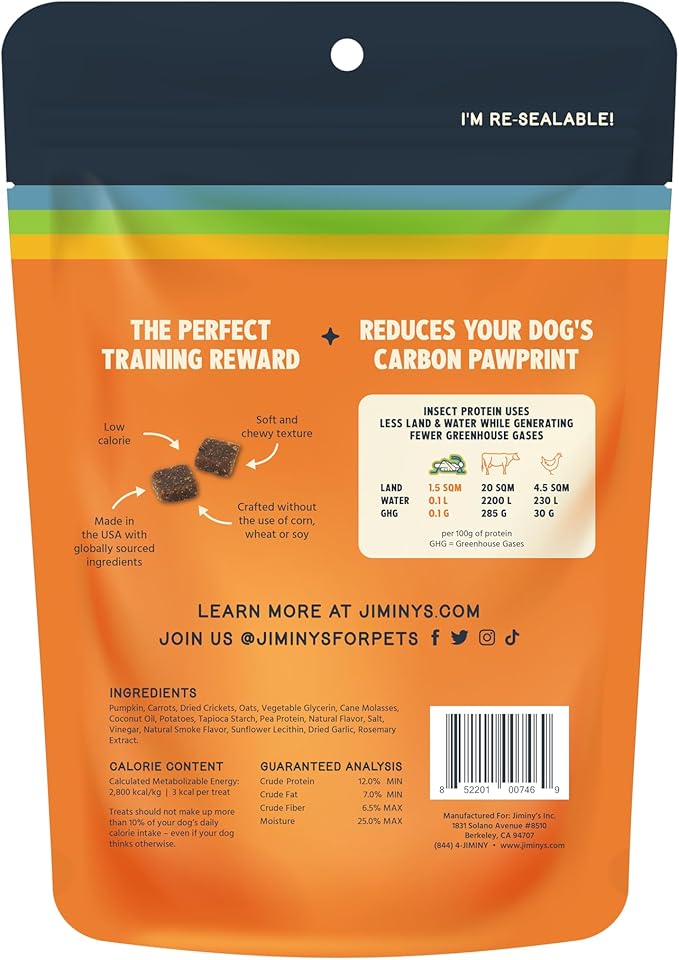 Jiminy's Chewy Cricket Dog Training Treats, Hypoallergenic, 6oz, Pumpkin & Carrot (Pack of 1)