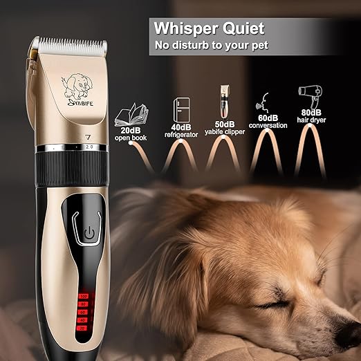 Dog Clippers, USB Rechargeable Cordless Dog Grooming Kit, Electric Pets Hair Trimmers Shaver Shears for Dogs and Cats, Quiet, Washable, with LED Display (yellow)