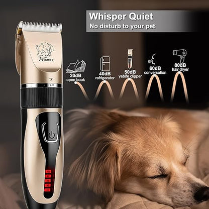 Dog Clippers, USB Rechargeable Cordless Dog Grooming Kit, Electric Pets Hair Trimmers Shaver Shears for Dogs and Cats, Quiet, Washable, with LED Display (yellow)