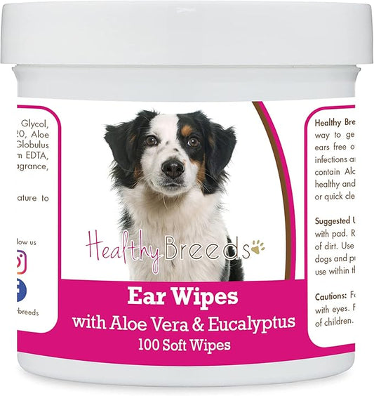 Healthy Breeds Miniature American Shepherd Ear Cleaning Wipes with Aloe & Eucalyptus for Dogs 100 Count