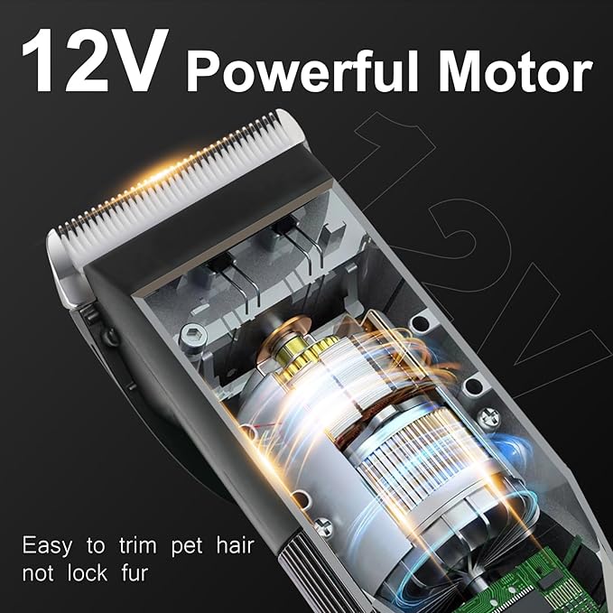 Dog Grooming Clippers, Professional 12V Dog Clippers for Thick Coats Corded Pet Trimmer Dog Hair Clippers with Guard Combs Brush for Dogs Cats