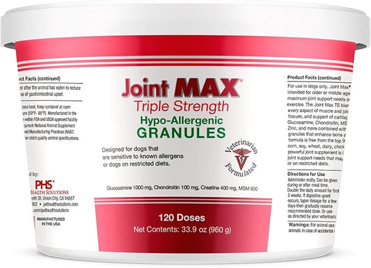 Triple Strength HA Granules for Dogs, Glucosamine, Chondroitin, Creatine, MSM and Antioxidants - Hip and Joint Support Supplement, 120 Doses