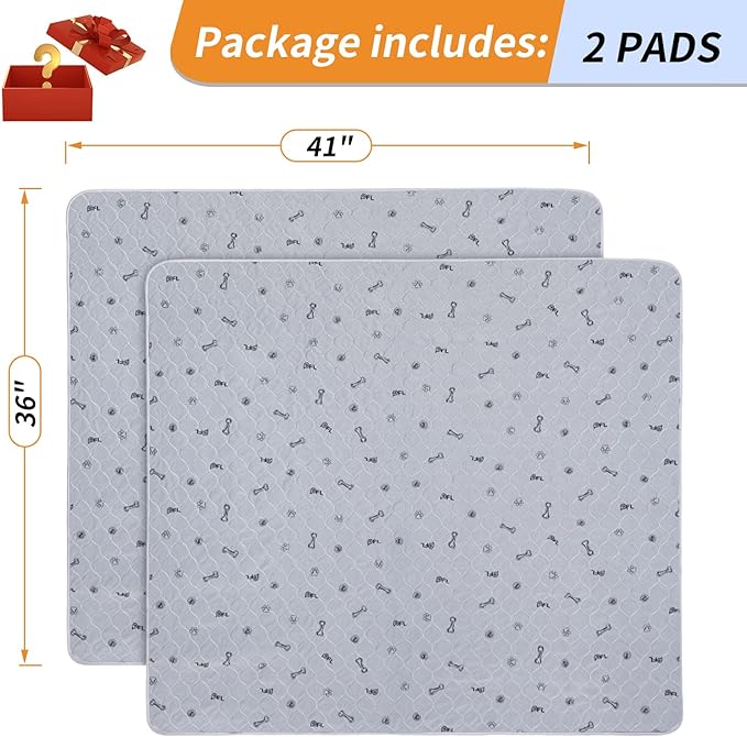 washable pee pads for dogs, 2Pack Puppy Pads Washable,Absorbent reusable Whelping Pads Non-Slip Dog Mats with Bone Print for Floor Protector, Couch Cover, Crate, Potty Training -36x41
