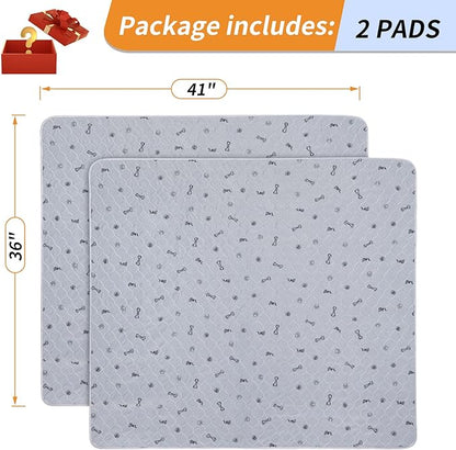 washable pee pads for dogs, 2Pack Puppy Pads Washable,Absorbent reusable Whelping Pads Non-Slip Dog Mats with Bone Print for Floor Protector, Couch Cover, Crate, Potty Training -36x41