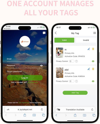 Joytale [ NO APP Required ] Silent Silicone QR Code Dog Tag, Slide On Dog Tags for 1 Inch Wide Collars or Vest, NFC Pet Online Profile, Scan QR to Send Location Alert Email, Pink, M