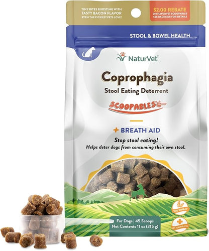NaturVet Scoopables Coprophagia for Dogs - No Poop Eating for Dogs - Stool Eating Deterrent Supplement with Probiotic & Digestive Enzymes - Hickory Smoked Bacon Flavored | 11oz Bag