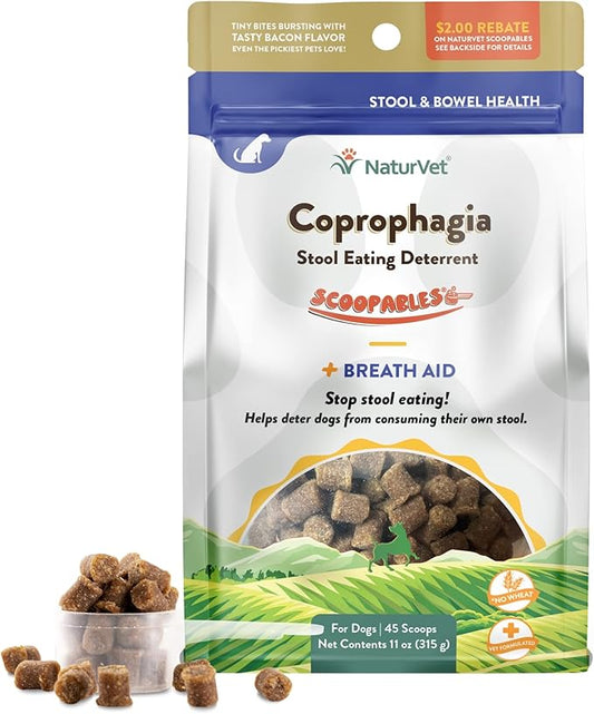 NaturVet Scoopables Coprophagia for Dogs - No Poop Eating for Dogs - Stool Eating Deterrent Supplement with Probiotic & Digestive Enzymes - Hickory Smoked Bacon Flavored | 11oz Bag