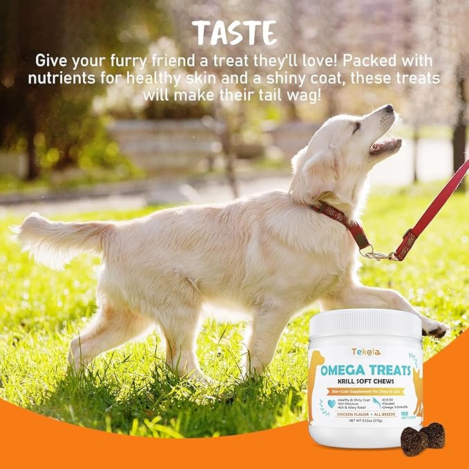 180 Chews Omega 3 for Dogs & Cats - with Krill - Skin and Coat Supplement - Dry & Itchy Skin Relief - Allergy Relief - Shiny Coats - No Shedding - EPA & DHA, Vitamins and Minerals - Chicken Flavor