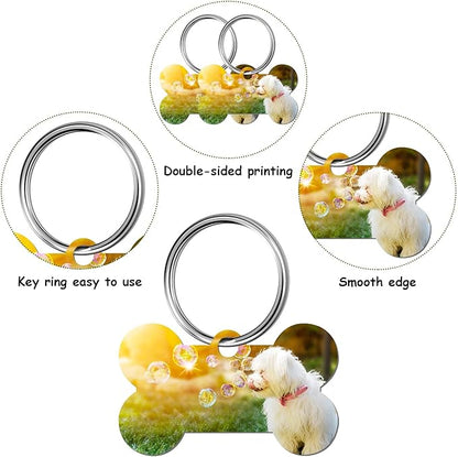 Hotop 16 Pieces Sublimation Blank Dog Tags Aluminum Dog ID Tags BoneShaped Pet Name Tags Double Sided Dog Collar Tags with 16 Pieces Key Rings for Dogs and Cats