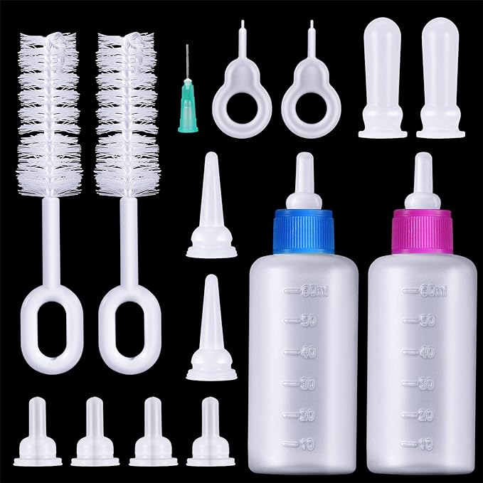 16 Pieces Pet Feeding Bottle Kit Kitten Bottles Kitten Milk Replacer Puppy Milk Feeder with Replacement Nipples Puppy Feeding Bottles for Small Animals Newborn Dog and cat Nursing Supplies