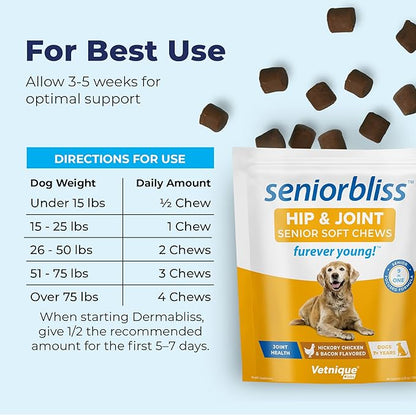 Vetnique Seniorbliss Senior Dog Joint Supplement with Glucosamine and Chondroitin for Dogs Joint Support and Healthy Cartilage Development - for Small & Large Breeds (Hip & Joint Chew, 30ct)