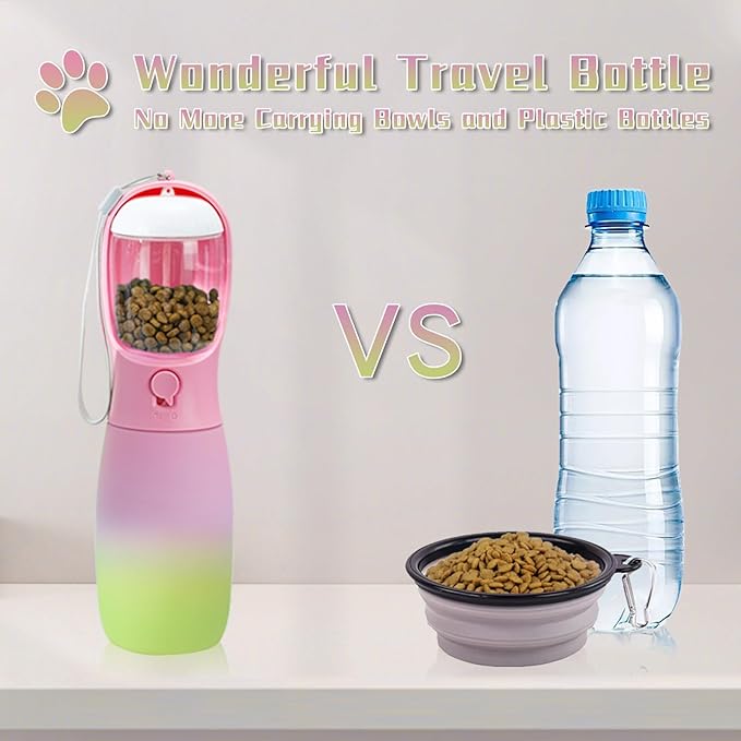 Dog Water Bottle Portable, 19Oz Large Capacity Dog Water Dispenser, Food Grade Dog Accessories for Small Dogs Large Dogs, Travel Dog Water Bowl for Outdoor, Dog Birthday Gifts (Pink&Green)