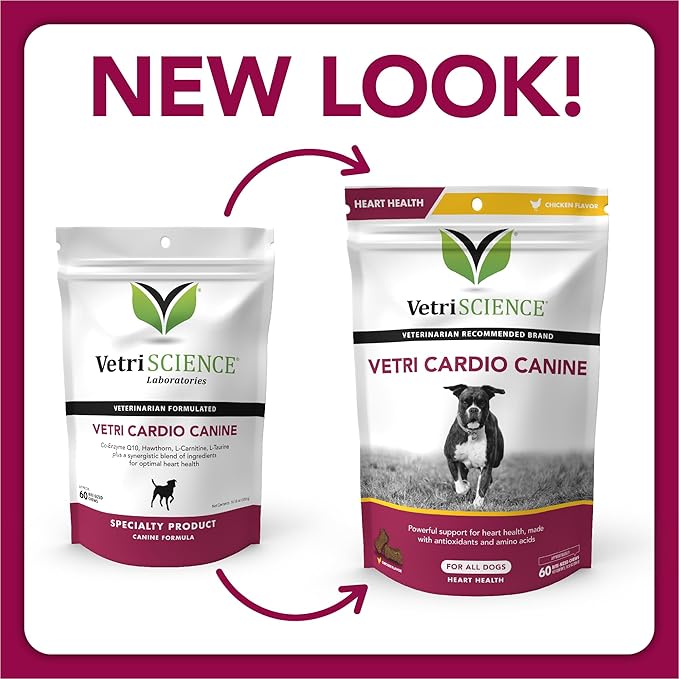 VETRISCIENCE Vetri Cardio Canine Complete Cardiovascular Support for Dogs with CoQ10, Taurine and Arginine, 60 Chews