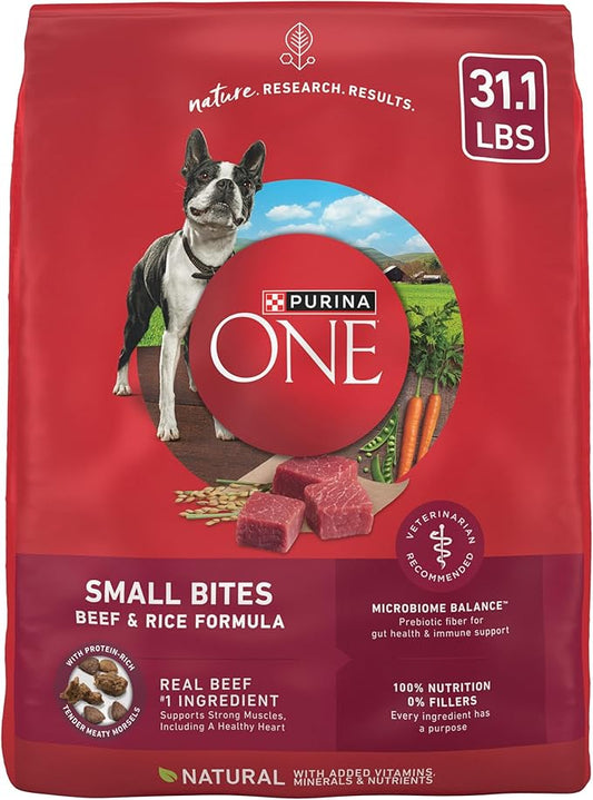 Purina ONE Small Bites Beef and Rice Formula Small High Protein Dry Dog Food Natural with Added Vitamins, Minerals and Nutrients - 31.1 lb. Bag