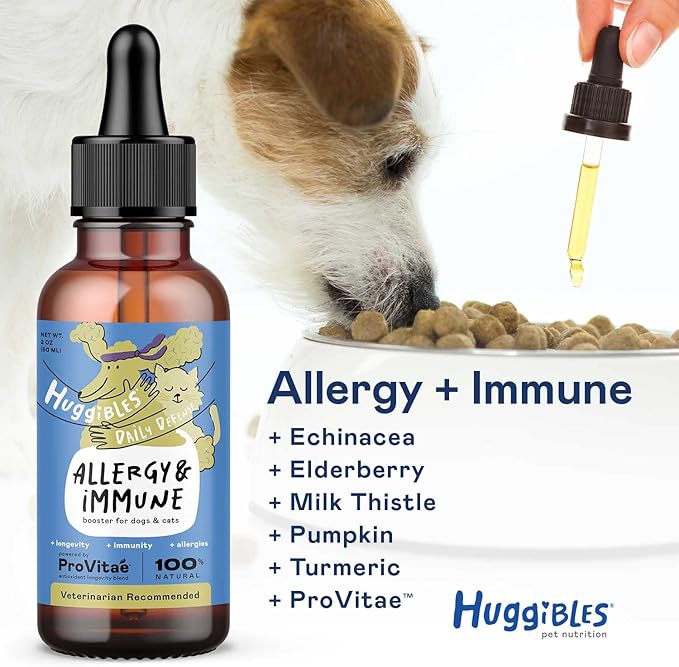 Allergy & Immunity Booster Liquid Concentrate for Dogs & Cats – with Echinacea, Elderberry, Turmeric – Daily Vitamins for Healthy Immune System, Allergy Relief & Antioxidants for Longevity
