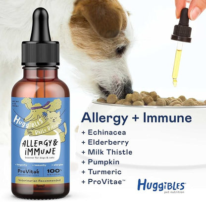 Allergy & Immunity Booster Liquid Concentrate for Dogs & Cats – with Echinacea, Elderberry, Turmeric – Daily Vitamins for Healthy Immune System, Allergy Relief & Antioxidants for Longevity