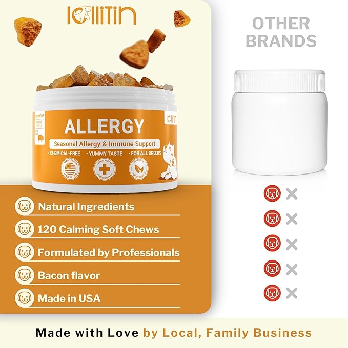 Allergy Relief for Dogs - 120 Chews - Seasonal Allergy, Immune Support, Skin and Coat Health - All Natural, Made in USA