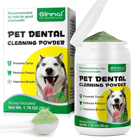 Dog Teeth Cleaning Dental Powder - Dog Breath Freshener, Dog Plaque and Tartar Remover with Green Tea and Probiotics, Cat & Dog Toothpaste Powder for Fresh Breath - 50g