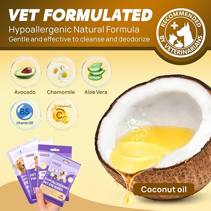 HICC PET Essential Wipes Kit for Dogs & Cats - Hypoallergenic Pet Cleaning Wipes for Teeth, Ears, Eyes, Body - Dog Supplies Cleaning Deodorizing Wipes - Coconut Oil Grooming Wipes for Dogs and Cats