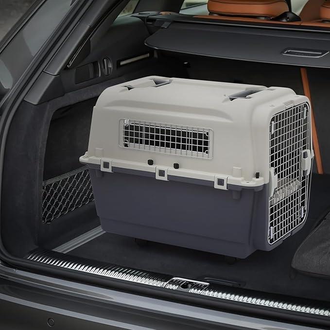 MoNiBloom 32-Inch Plastic Carrier on Wheels for Small/Medium Dogs and Cats, Multifunction Hard Cat Carrier Dog Kennel Ventilation and Security Lock Design for Pets up to 30 Pounds