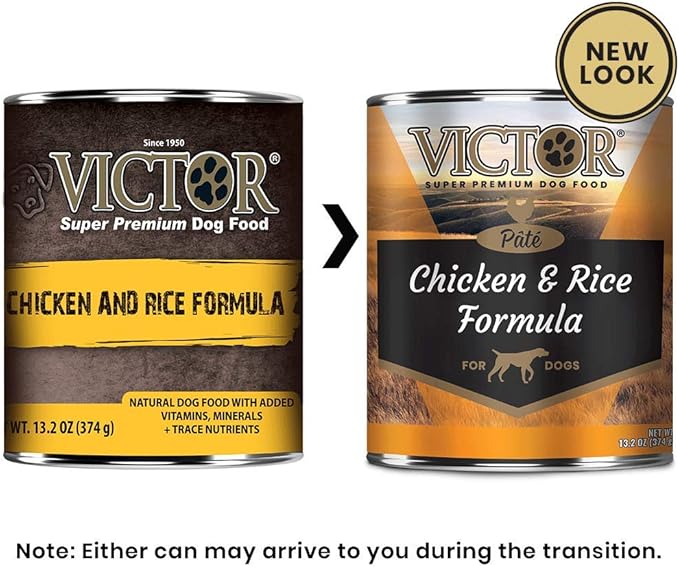 Victor Super Premium Dog Food – Chicken and Rice Formula Pâté – Canned Wet Adult Dog and Puppy Food - All Breed Sizes, 12 x 13.2 oz Cans