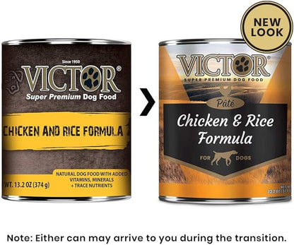 Victor Super Premium Dog Food – Chicken and Rice Formula Pâté – Canned Wet Adult Dog and Puppy Food - All Breed Sizes, 12 x 13.2 oz Cans