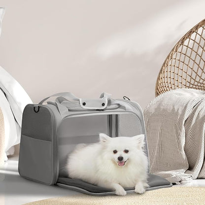 PETSFIT Dog Carrier for Small Dogs, Cat carrier for 2 Cats Under 25 Lbs, Collapsible Travel Puppy Carrier, Pet Carrier with Cozy Extendable Mat (Large, Grey)