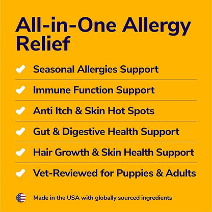 Dog Allergy Relief Chews for Itchy Skin, Coat, Itching Paws, Hot Spot Treatment & Dog Care | Healthy Dog Treats, Dog Essentials for Allergies Support, Aller Immune Bites, Dog Allergy Chews