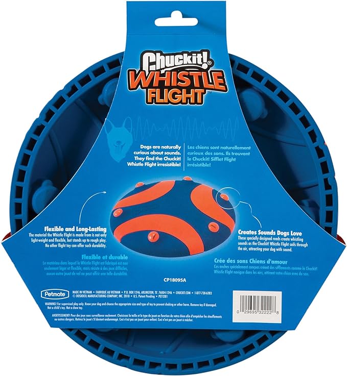 Chuckit Whistle Flight Outdoor Dog Toy, Orange and Blue