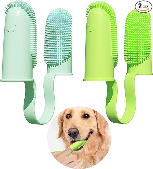 2 Pack Toothbrush for Dog, Finger Toothbrush Kit, 135ºSurround Bristles for Easy Teeth Cleaning, Double-Finger Toothbrush Dental Care for Puppies, Cats and Small Pets