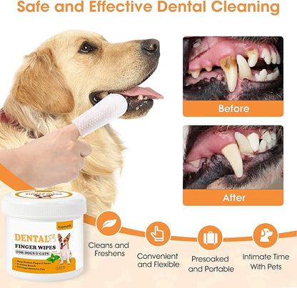 Teeth Cleaning Finger Wipes, Wider Dog Dental Wipes, Reduce Plaque & Tartar, Freshen Breath, Safe & Natural Pet Dental Wipes for Dogs Teeth, Portable Dog Tooth Wipes for Cat,50 Ct, Mint Flavor