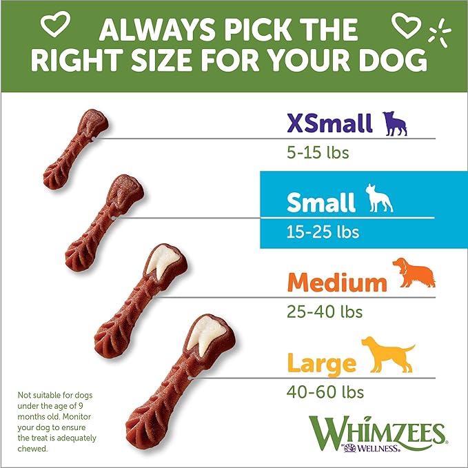 WHIMZEES by Wellness Small Dental Chews for Dogs, Grain-Free, No Artificial Colors, Freshens Breath, Long-Lasting Treats, VOHC Accepted, 24 Count(Pack of 1)