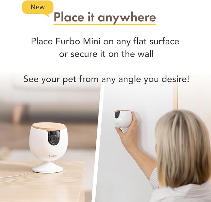 Furbo Mini NEW Pet Camera: Home Security Camera with Barking or Meowing Alerts, Cat or Dog Camera with Phone App, Smart Home Indoor Cam with 2-Way Speaker and Night Vision (No Subscription Required)